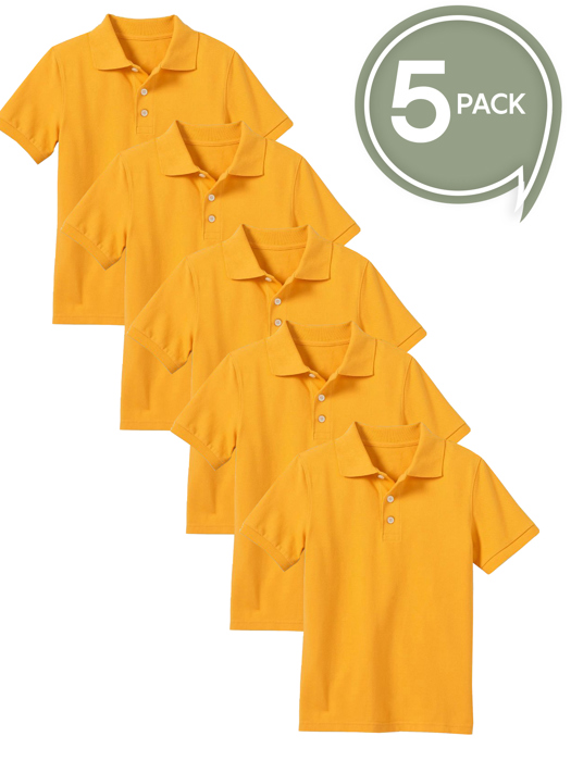 5-Pack School Uniform Tagless Polo Tshirt for Little Boys & Big Boys